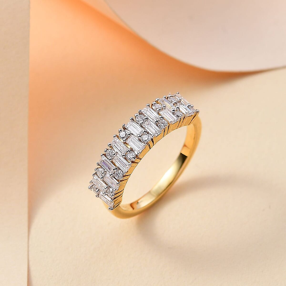 Moissanite 1.10 ctw Art Deco Ring in 18K Vermeil Yellow Gold Over Sterling Silver (Size 10.0) image number 1