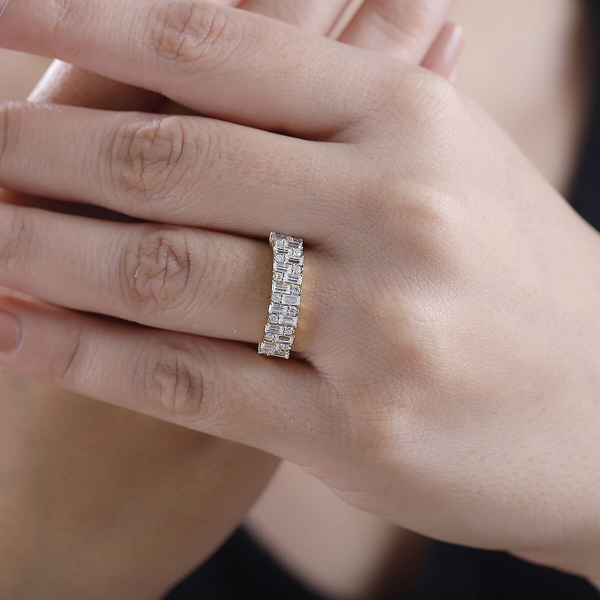 Moissanite 1.10 ctw Art Deco Ring in 18K Vermeil Yellow Gold Over Sterling Silver (Size 10.0) image number 2