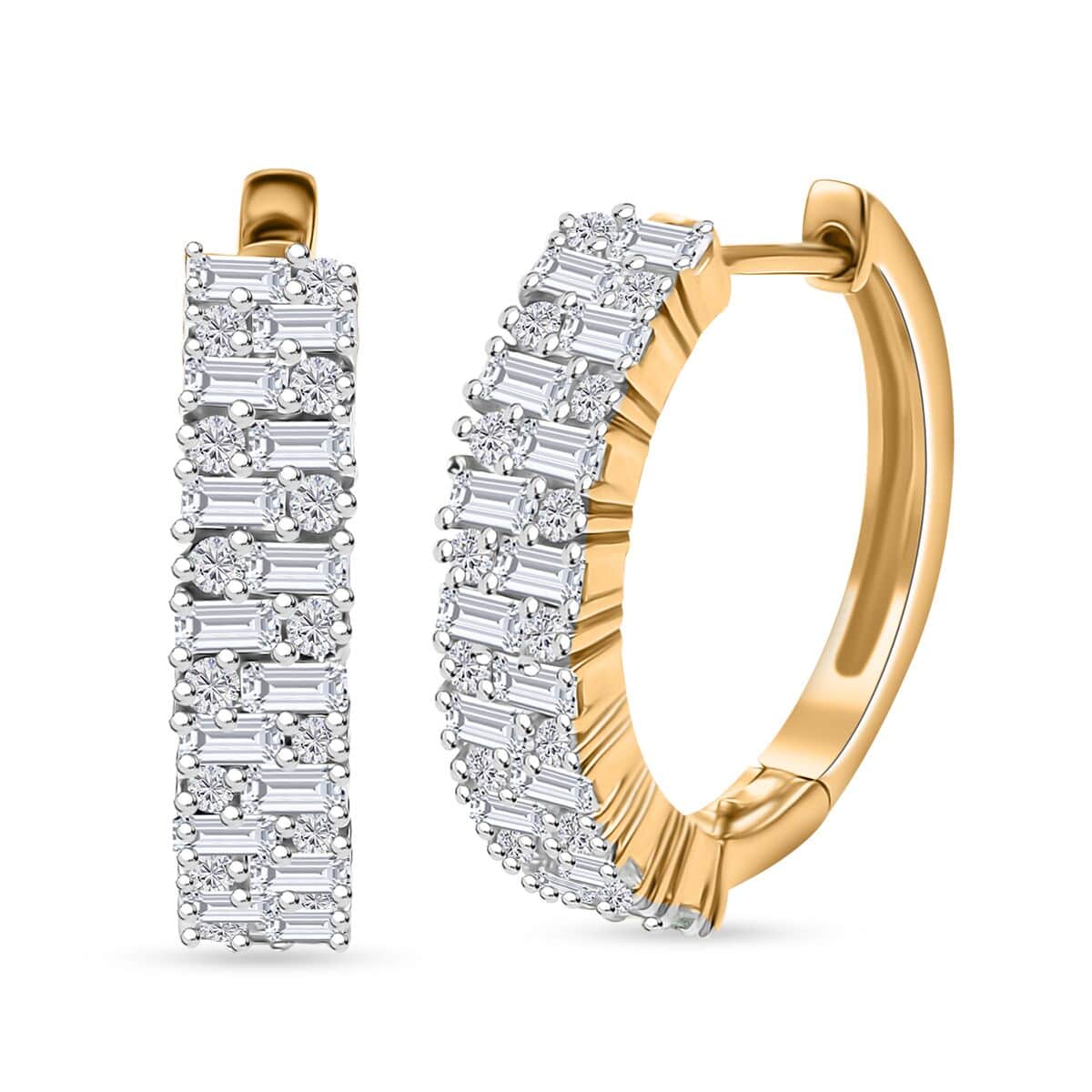 Doorbuster Moissanite 2.50 ctw Art Deco Hoop Earrings in 18K Vermeil Yellow Gold Over Sterling Silver image number 0