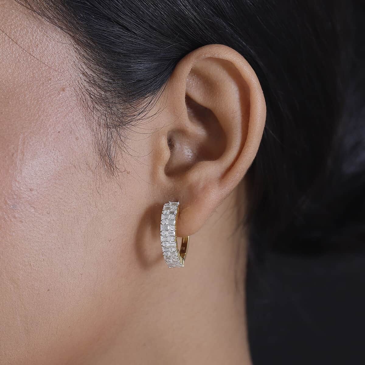 Doorbuster Moissanite 2.50 ctw Art Deco Hoop Earrings in 18K Vermeil Yellow Gold Over Sterling Silver image number 2