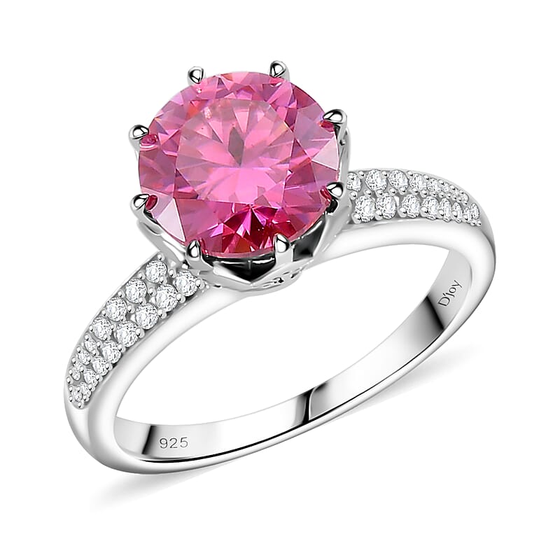 Lotus Pink and White Moissanite 2.90 ctw Crown of Petals Ring in Rhodium Over Sterling Silver (Size 10.0)