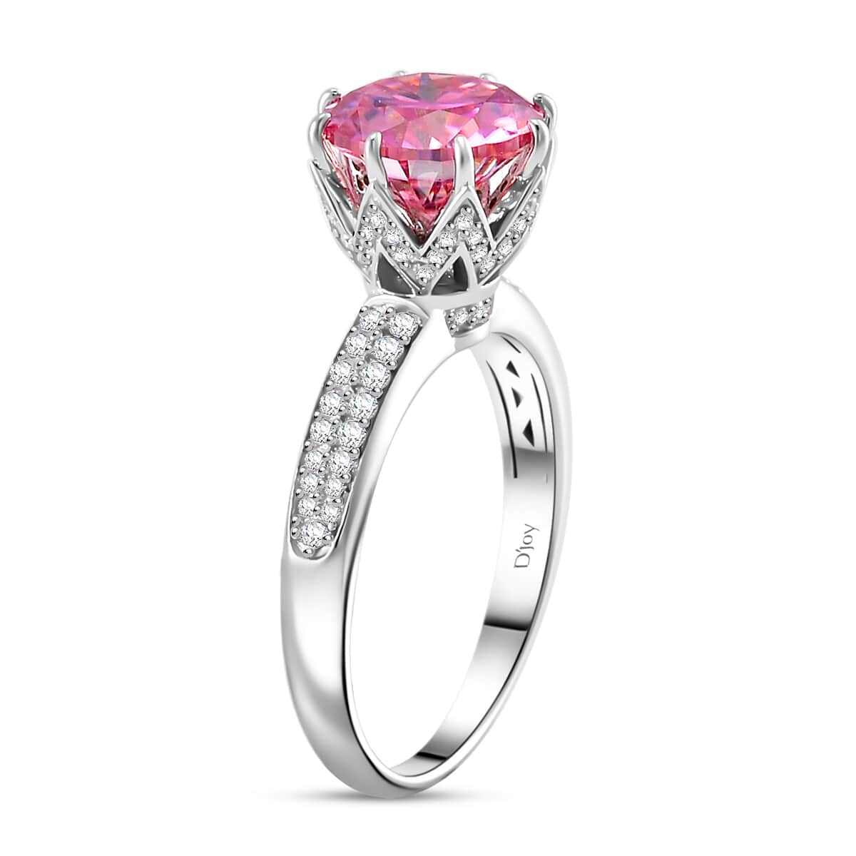 Lotus Pink Moissanite (Rnd 9mm), Moissanite Crown of Petals Ring in Rhodium Over Sterling Silver (Size 10.0) 2.90 ctw image number 3