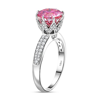 Lotus Pink and White Moissanite 2.90 ctw Crown of Petals Ring in Rhodium Over Sterling Silver (Size 10.0)