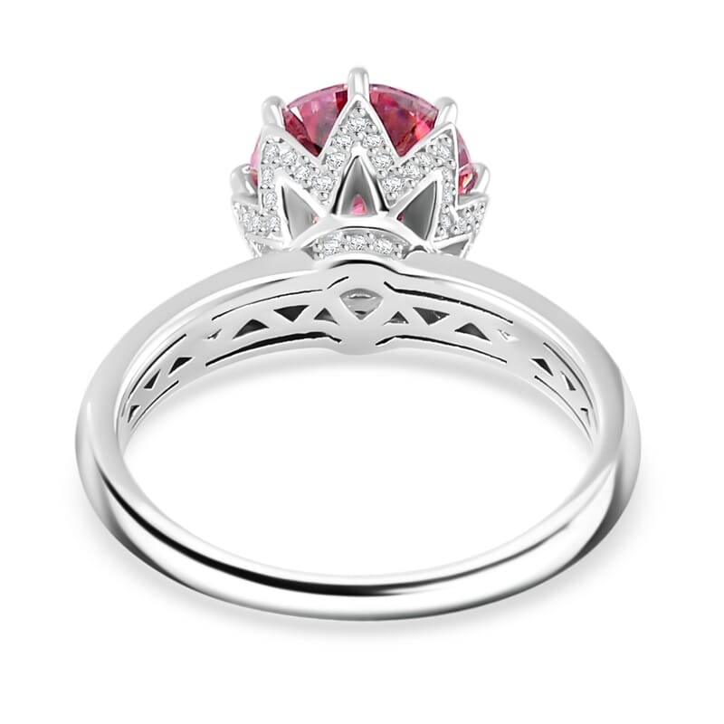 Lotus Pink and White Moissanite 2.90 ctw Crown of Petals Ring in Rhodium Over Sterling Silver (Size 10.0)