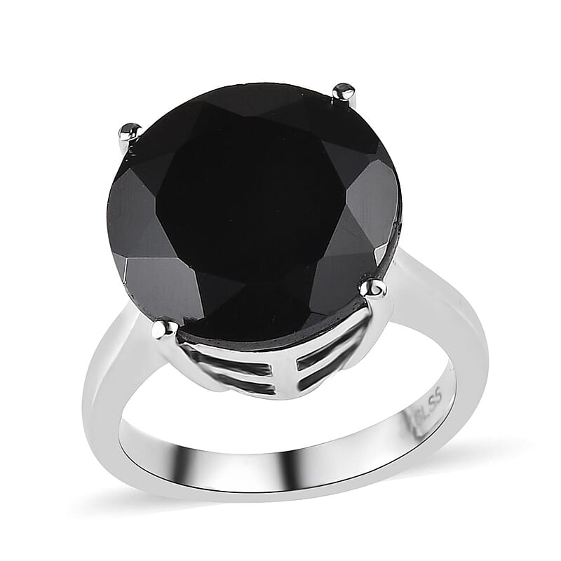 Thai Black Spinel 11.20 ctw Solitaire Ring in Stainless Steel (Size 10.0)