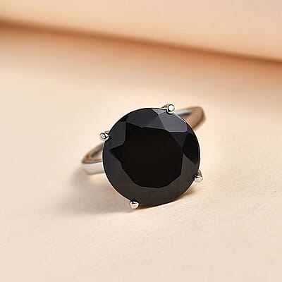 Thai Black Spinel 11.20 ctw Solitaire Ring in Stainless Steel (Size 10.0)
