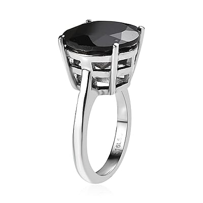 Thai Black Spinel 11.20 ctw Solitaire Ring in Stainless Steel (Size 10.0)
