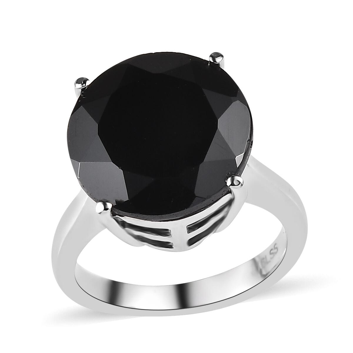 Thai Black Spinel 11.20 ctw Solitaire Ring in Stainless Steel (Size 5.0) image number 0