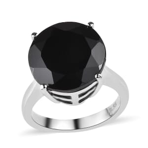 Thai Black Spinel 11.20 ctw Solitaire Ring in Stainless Steel (Size 5.0)