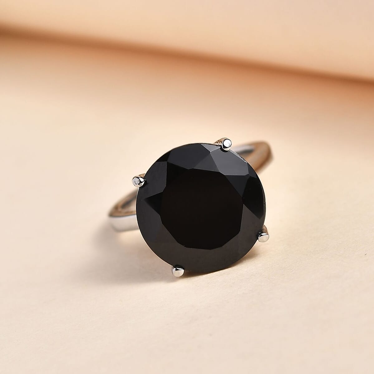 Thai Black Spinel 11.20 ctw Solitaire Ring in Stainless Steel (Size 5.0) image number 1