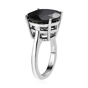 Thai Black Spinel 11.20 ctw Solitaire Ring in Stainless Steel (Size 7.0)