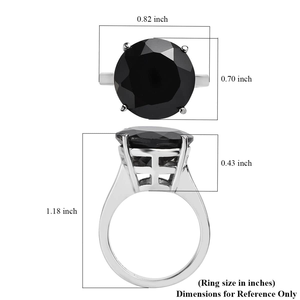 Doorbuster Thai Black Spinel 11.20 ctw Solitaire Ring in Stainless Steel (Size 7.0) image number 5