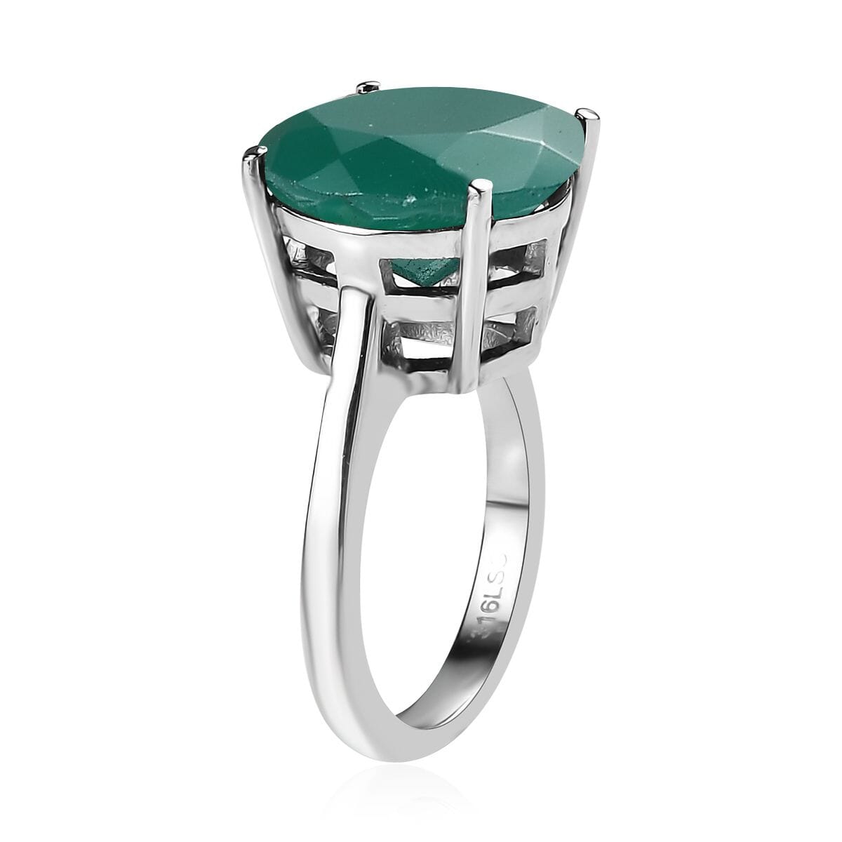 Green Onyx 7.90 ctw Solitaire Ring in Stainless Steel (Size 10.0) image number 3