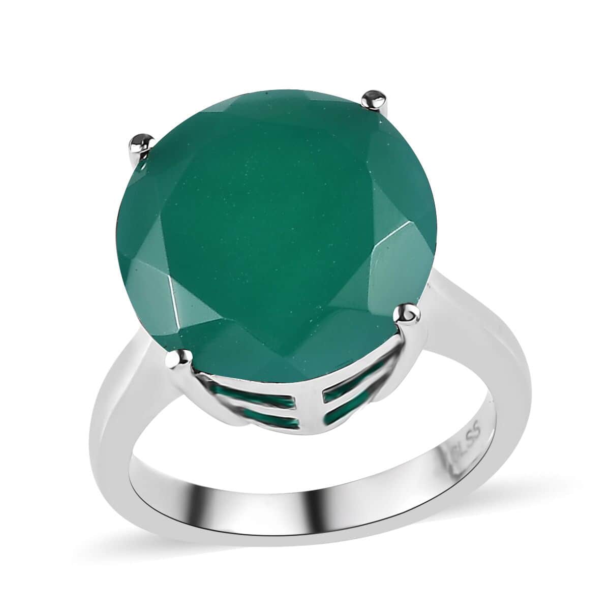 Green Onyx 7.90 ctw Solitaire Ring in Stainless Steel (Size 7.0) image number 0