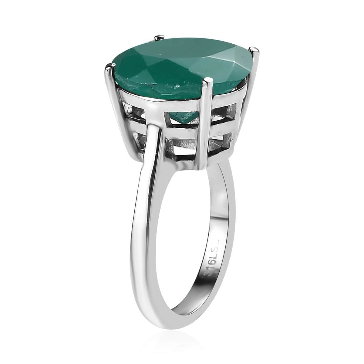 Green Onyx 7.90 ctw Solitaire Ring in Stainless Steel (Size 7.0) image number 3