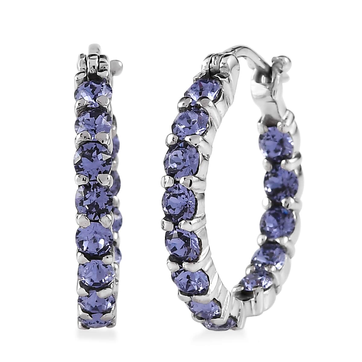 J Francis Embellished with Tanzanite Color Crystal by Swarovski Hoop Earrings in Stainless Steel  image number 0