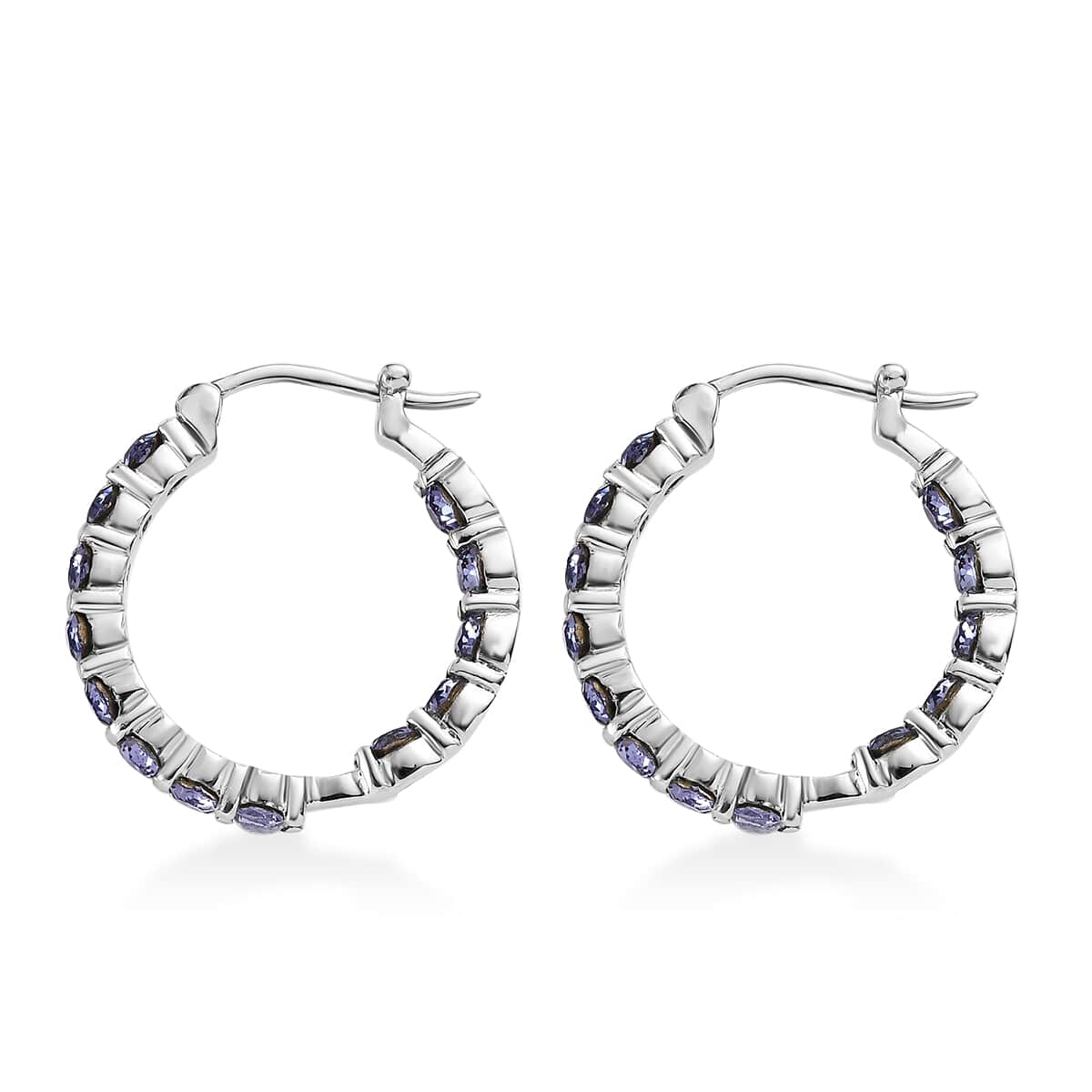 J Francis Embellished with Tanzanite Color Crystal by Swarovski Hoop Earrings in Stainless Steel  image number 3