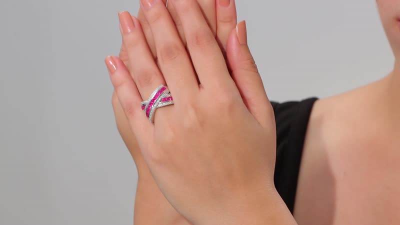 Doorbuster Premium Mozambique Ruby, White Zircon Criss Cross Ring in Rhodium Over Sterling Silver (Size 10.0) 2.40 ctw