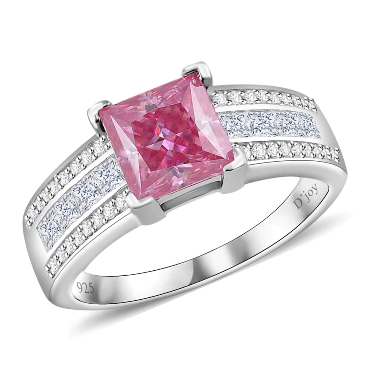 Lotus Pink and White Moissanite 2.30 ctw Bridge Ring in Rhodium Over Sterling Silver (Size 10.0) image number 0