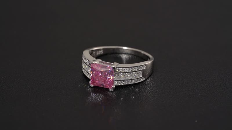 Lotus Pink Moissanite (Sqr 7mm), Moissanite Bridge Ring in Rhodium Over Sterling Silver (Size 10.0) 2.30 ctw