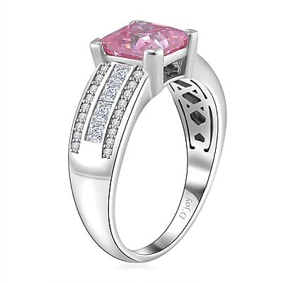 Lotus Pink and White Moissanite 2.30 ctw Bridge Ring in Rhodium Over Sterling Silver (Size 10.0)
