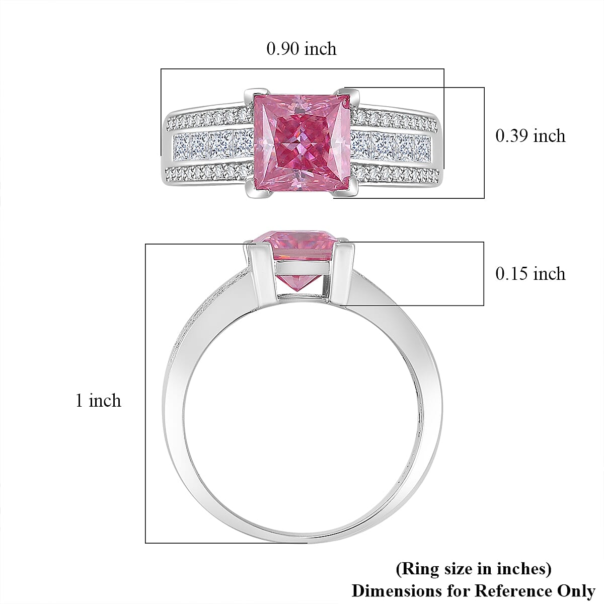 Lotus Pink and White Moissanite 2.30 ctw Bridge Ring in Rhodium Over Sterling Silver (Size 10.0)