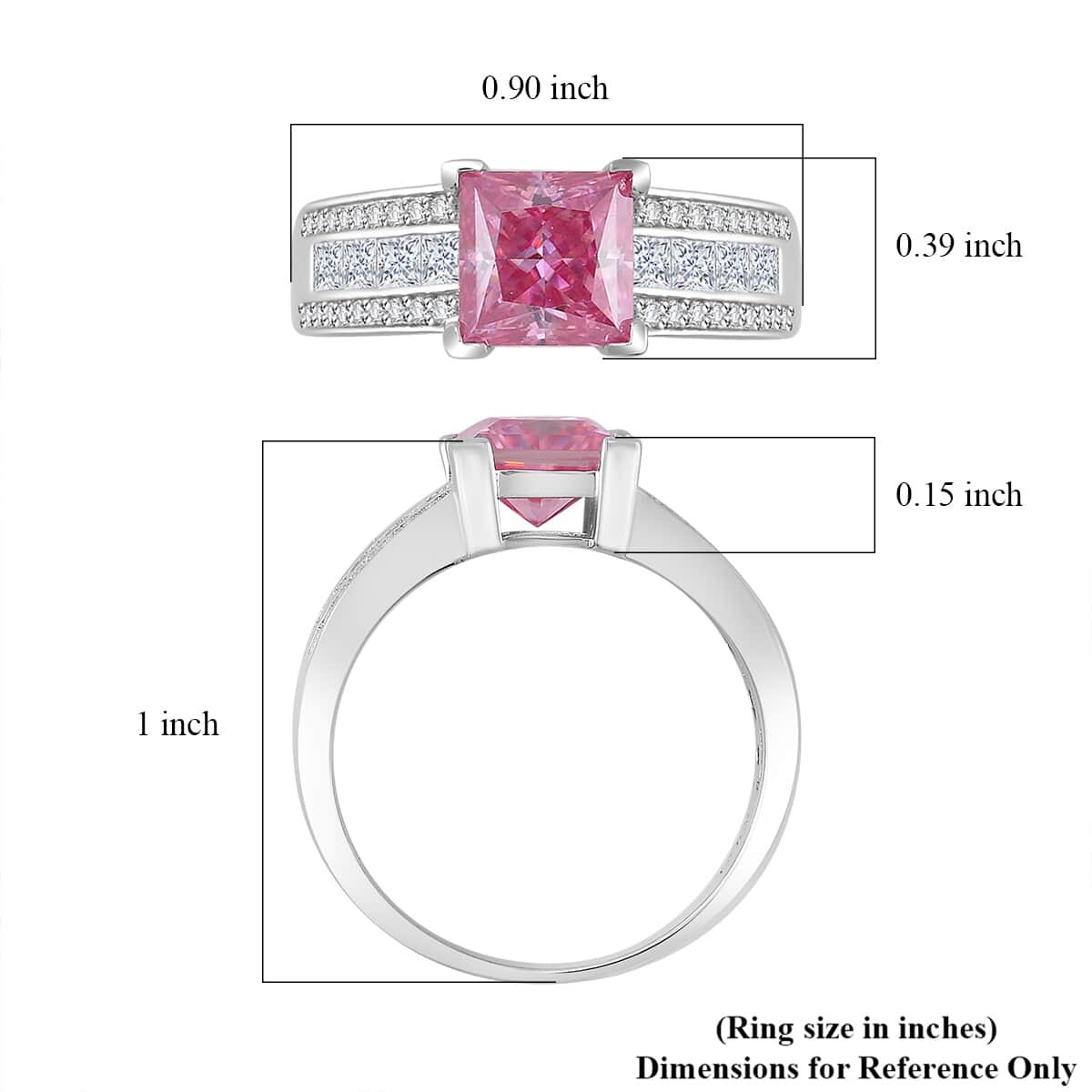 Lotus Pink and White Moissanite 2.30 ctw Bridge Ring in Rhodium Over Sterling Silver (Size 10.0) image number 5