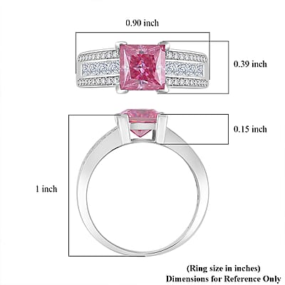 Lotus Pink and White Moissanite 2.30 ctw Bridge Ring in Rhodium Over Sterling Silver (Size 10.0)
