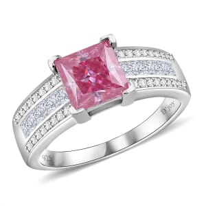 Lotus Pink and White Moissanite 2.30 ctw Ring in Rhodium Over Sterling Silver (Size 6.0)