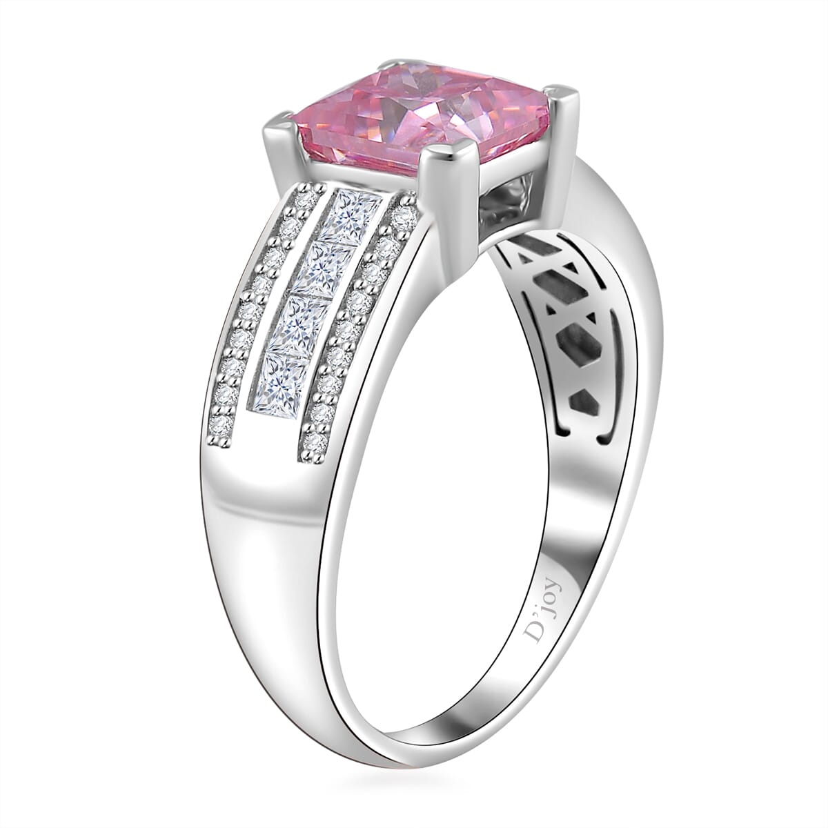 Lotus Pink and White Moissanite 2.30 ctw Ring in Rhodium Over Sterling Silver (Size 6.0) image number 3
