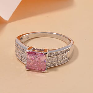 Lotus Pink and White Moissanite 2.30 ctw Ring in Rhodium Over Sterling Silver (Size 7.0)