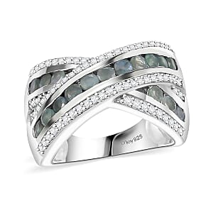 Premium Narsipatnam Alexandrite and White Zircon 1.85 ctw Bridge Over Ring in Rhodium Over Sterling Silver (Size 5.0)