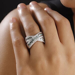 Premium Narsipatnam Alexandrite and White Zircon 1.85 ctw Bridge Over Ring in Rhodium Over Sterling Silver (Size 5.0)