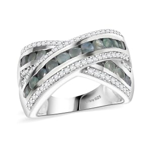 Premium Narsipatnam Alexandrite and White Zircon 1.85 ctw Bridge Over Ring in Rhodium Over Sterling Silver (Size 7.0)