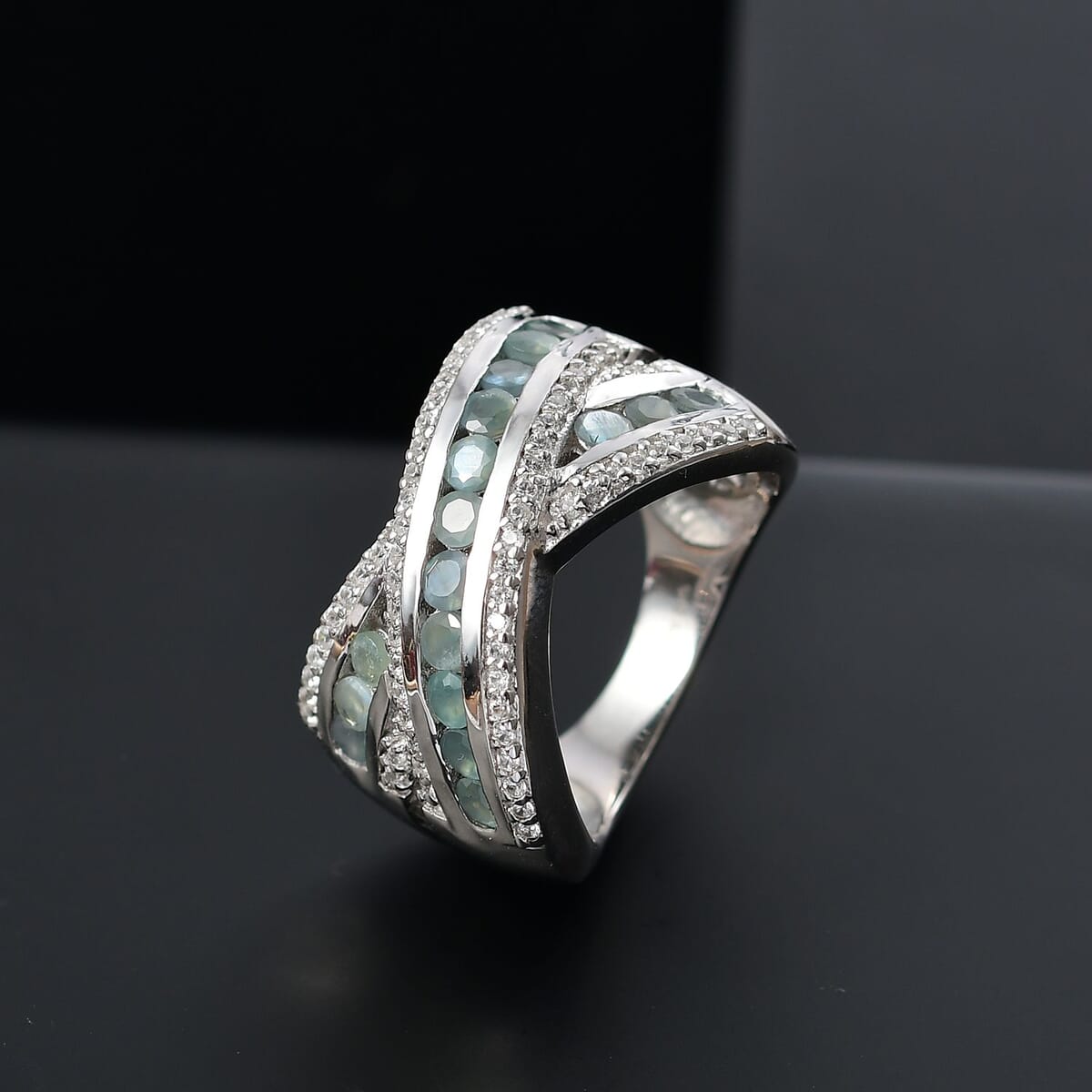 Premium Narsipatnam Alexandrite and White Zircon 1.85 ctw Bridge Over Ring in Rhodium Over Sterling Silver (Size 7.0) image number 1