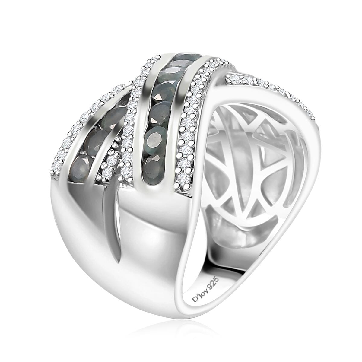 Premium Narsipatnam Alexandrite and White Zircon 1.85 ctw Bridge Over Ring in Rhodium Over Sterling Silver (Size 7.0) image number 3