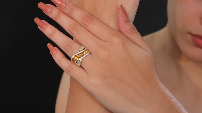 Doorbuster Yellow Sapphire, White Zircon Ring in Rhodium Over Sterling Silver (Size 7.0) 4.35 ctw