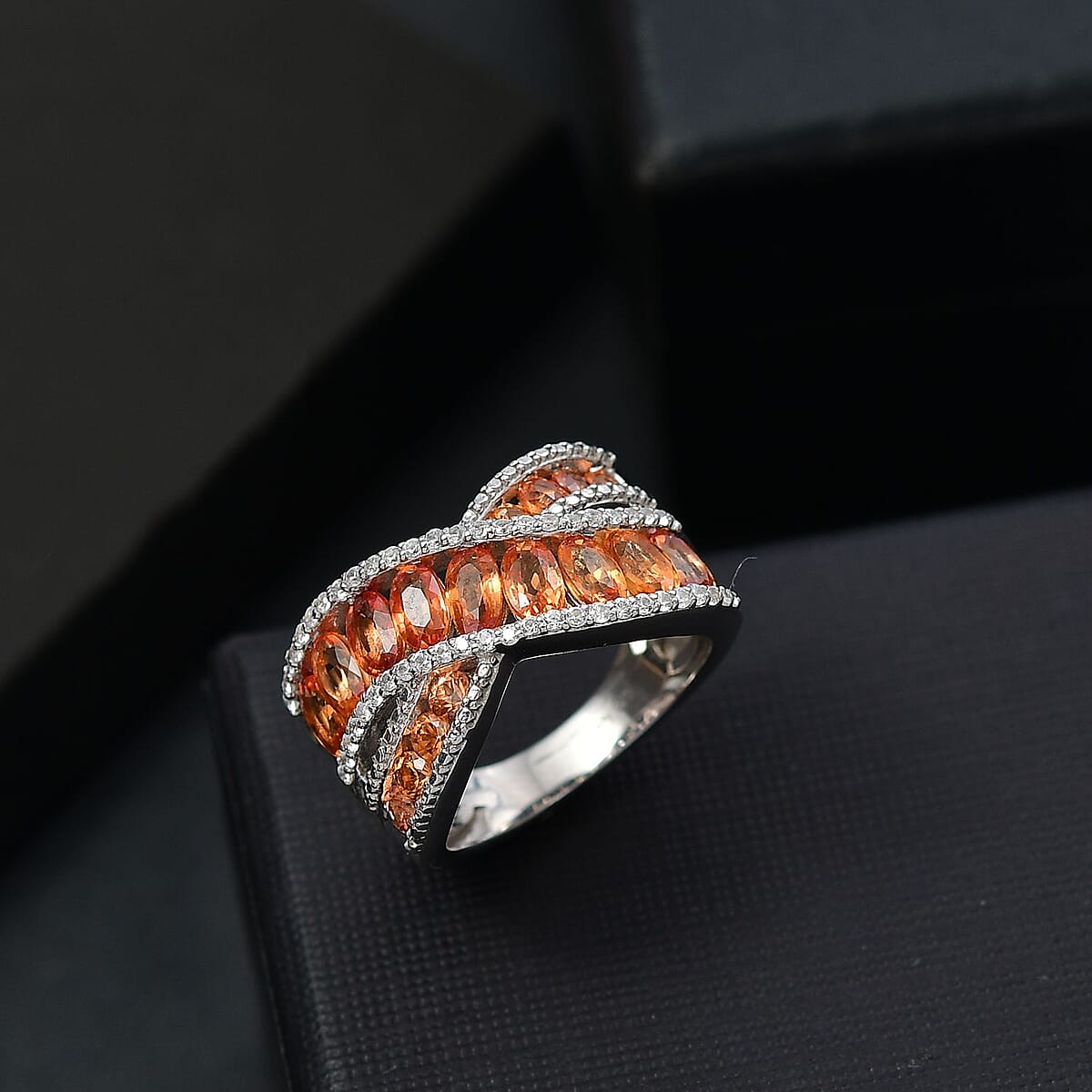 D'Joy Madagascar Yellow Sapphire and White Zircon 4.10 ctw Bridge Over Ring in Rhodium Over Sterling Silver (Size 8.0) image number 1