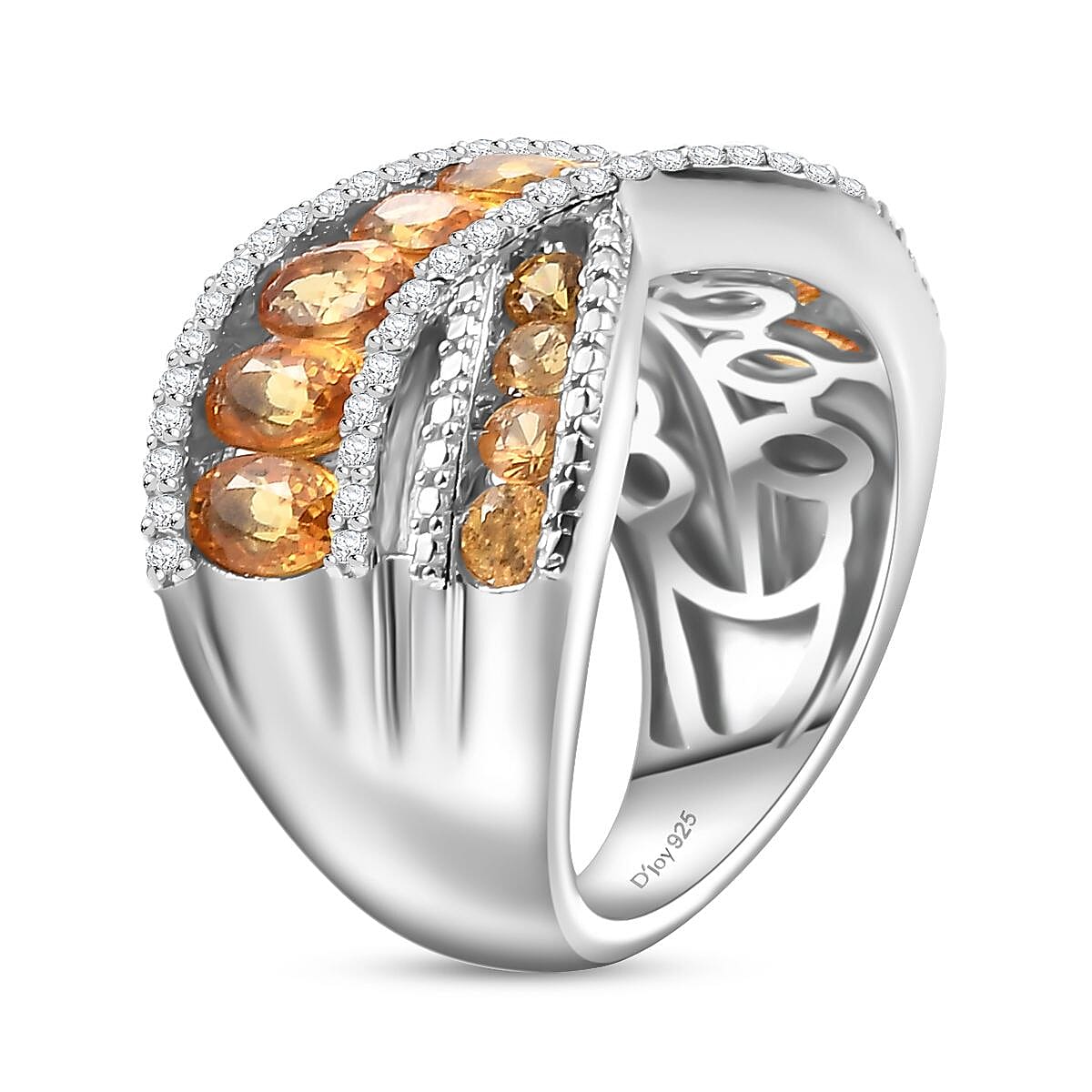 D'Joy Madagascar Yellow Sapphire and White Zircon 4.10 ctw Bridge Over Ring in Rhodium Over Sterling Silver (Size 8.0) image number 3