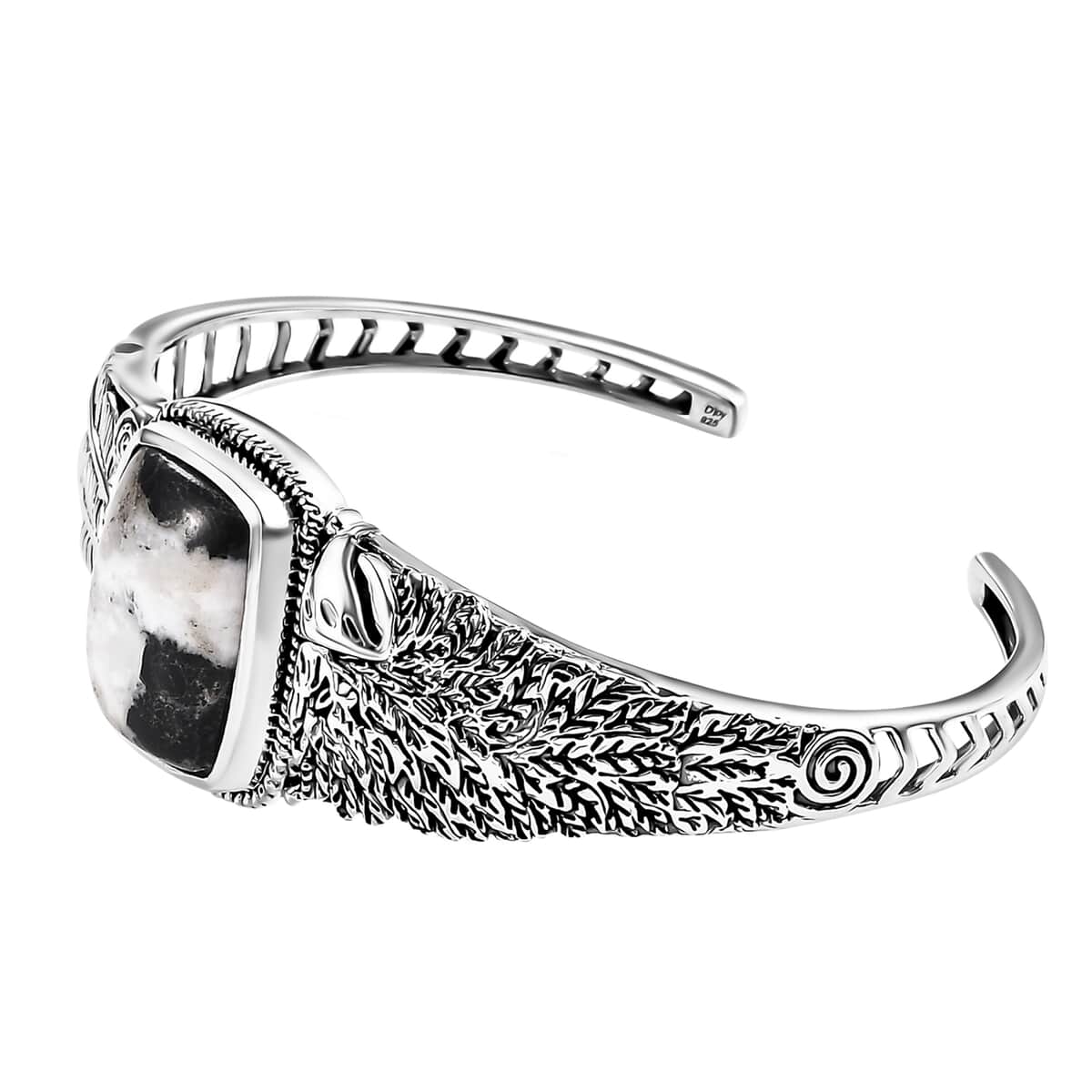 Artisan Crafted White Buffalo 19.60 ctw Eagle and Feather Cuff Bracelet in Black Oxidized Sterling Silver (7.25 In) image number 3