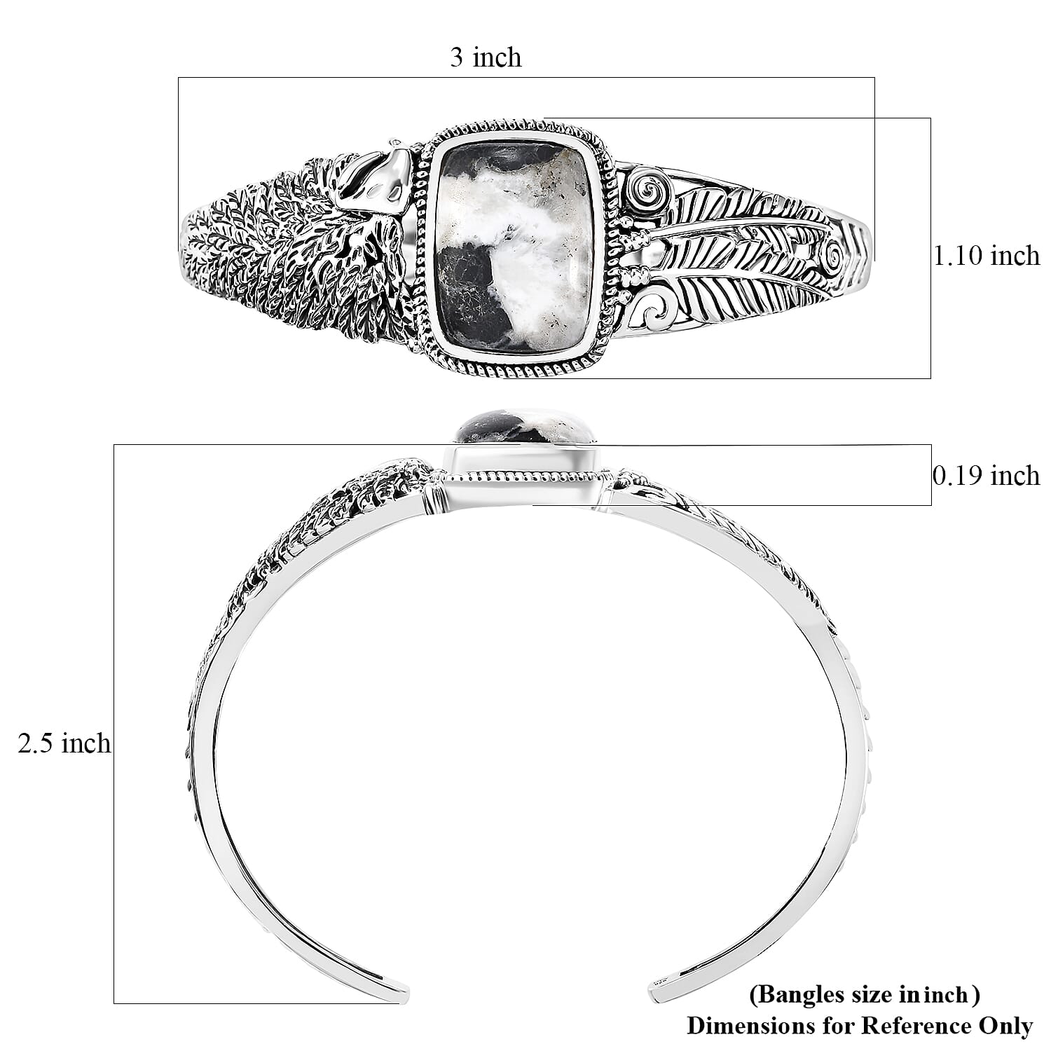 D'Joy Artisan Crafted White Buffalo 19.60 ctw Eagle and Feather Cuff Bracelet in Black Oxidized Sterling Silver (7.25 In)