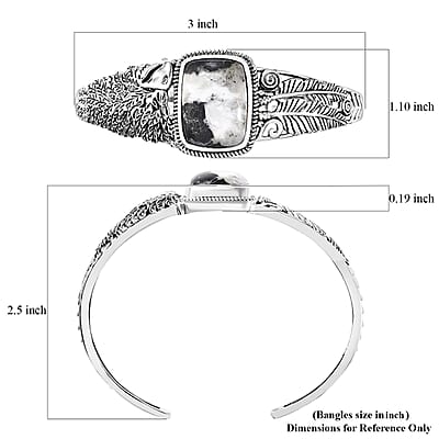 D'Joy Artisan Crafted White Buffalo 19.60 ctw Eagle and Feather Cuff Bracelet in Black Oxidized Sterling Silver (7.25 In)
