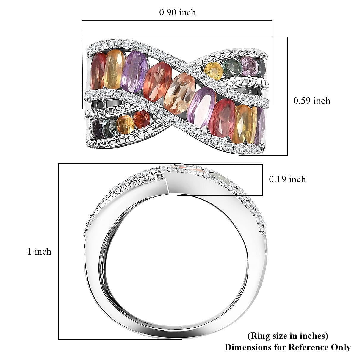 Multi Sapphire and White Zircon 4.00 ctw Bridge Over Ring in Rhodium Over Sterling Silver (Size 7.0) image number 5