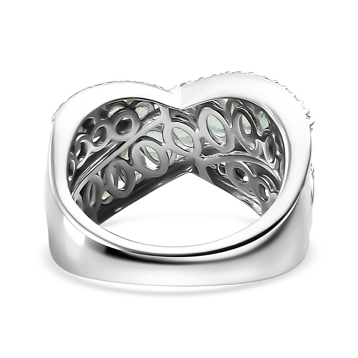 D'Joy Madagascar Green Sapphire and White Zircon 3.65 ctw Bridge Over Ring in Rhodium Over Sterling Silver (Size 7.0)