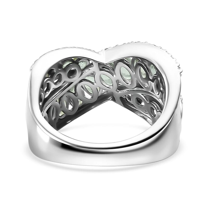 D'Joy Madagascar Green Sapphire and White Zircon 3.65 ctw Bridge Over Ring in Rhodium Over Sterling Silver (Size 7.0)