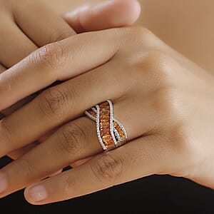 D'Joy Madagascar Orange Sapphire and White Zircon 3.90 ctw Bridge Over Ring in Rhodium Over Sterling Silver (Size 6.0)