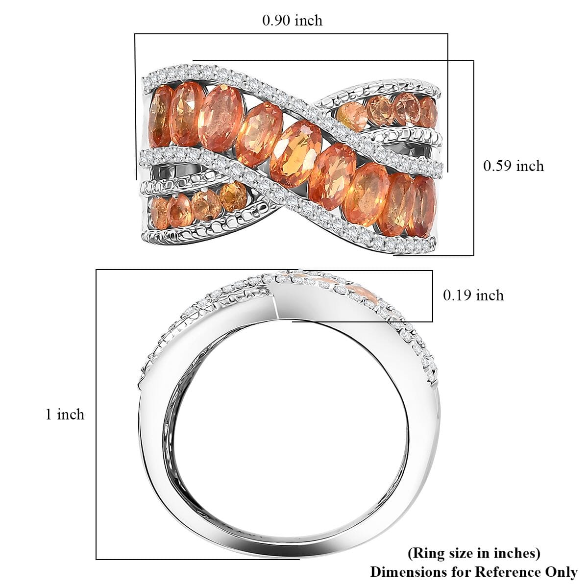Madagascar Orange Sapphire and White Zircon 3.90 ctw Bridge Over Ring in Rhodium Over Sterling Silver (Size 6.0) image number 5