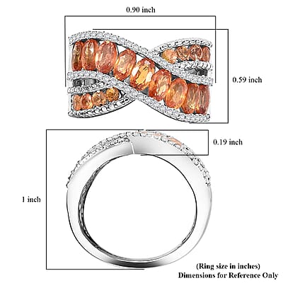 D'Joy Madagascar Orange Sapphire and White Zircon 3.90 ctw Bridge Over Ring in Rhodium Over Sterling Silver (Size 8.0)