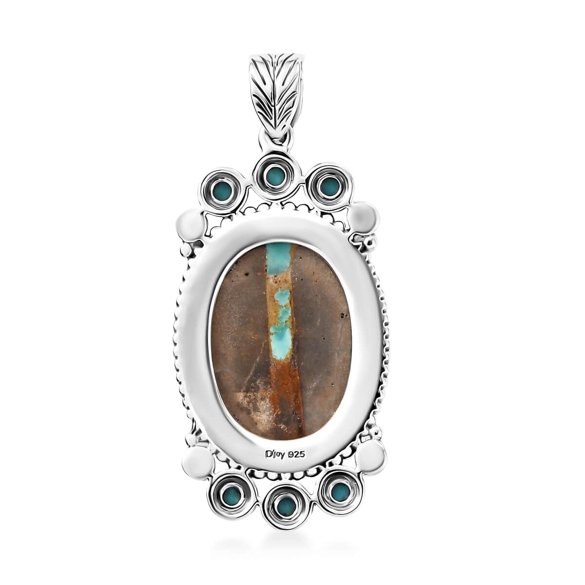 Artisan Crafted Royston Ribbon Turquoise and Sleeping Beauty Turquoise 12.00 ctw Pendant in Black Oxidized Sterling Silver image number 4