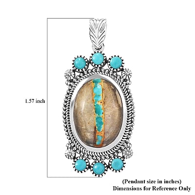 D'Joy Artisan Crafted Royston Ribbon Turquoise and Sleeping Beauty Turquoise 12.00 ctw Pendant without Chain in Black Oxidized Sterling Silver